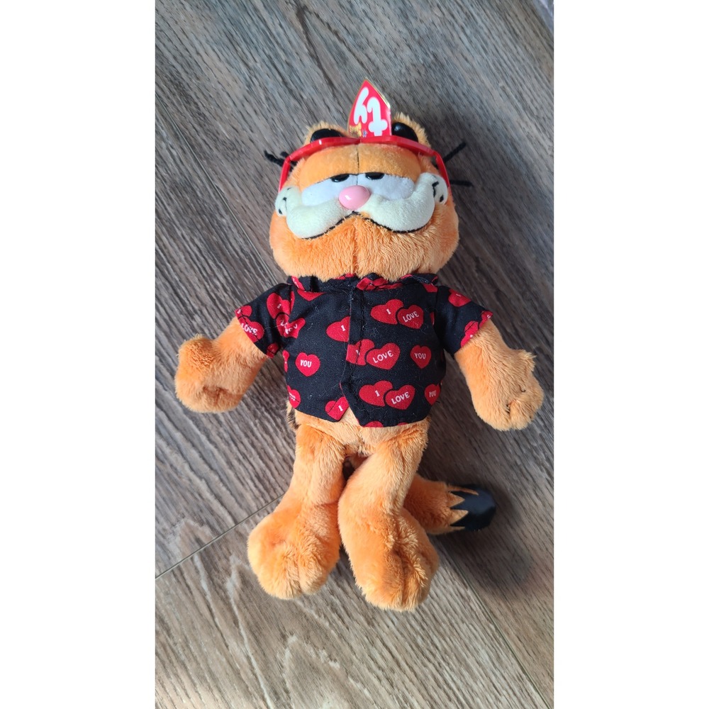 Vintage Ty Beanie Babies Garfield Valentine's Day Plush Heart Shirt 2004